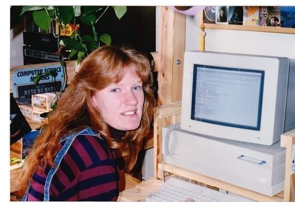 Alumna Kristin Gentry McNaron on a Mac II
