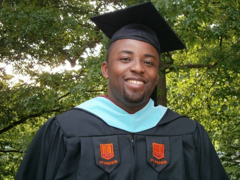 Calixte receiving his master's degree in instructional design and technology in 2012.